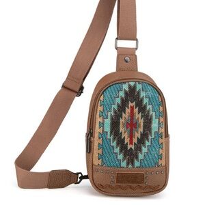 Brown and Teal Aztec Crossbody Bag